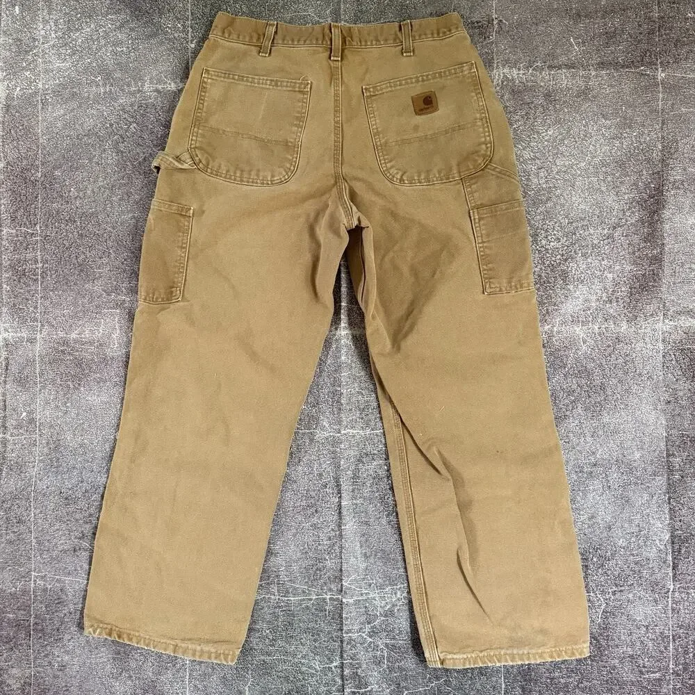 Men's Carhartt Loose Straight Washed Duck Brown Dungaree Work Pants Sz 32 X 30